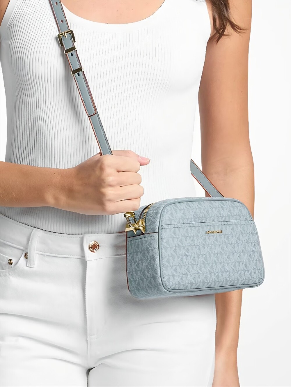 MICHAEL Michael Kors Jet Set Small Signature Logo Camera Crossbody Bag, Chambray